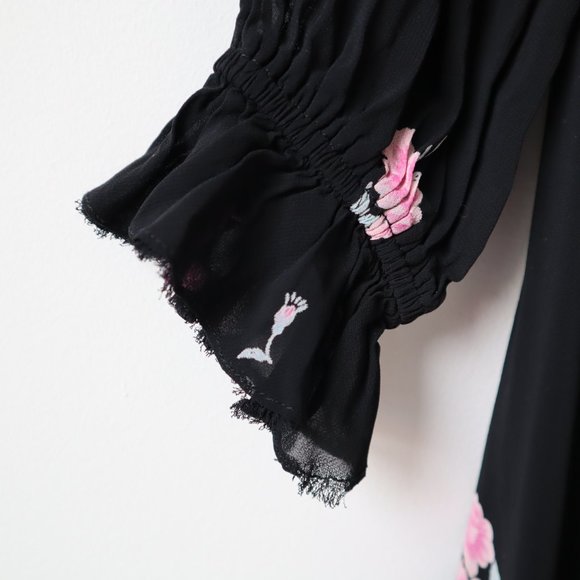 Vintage 70s Albert Nipon Black Floral Sheer Midi Dress, Size Small - Picture 5 of 16